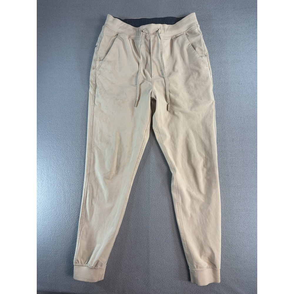 Birddogs Jogger Pants Mens L Beige Woven Elastic Waist Zip Pocket Tapered Cuffs